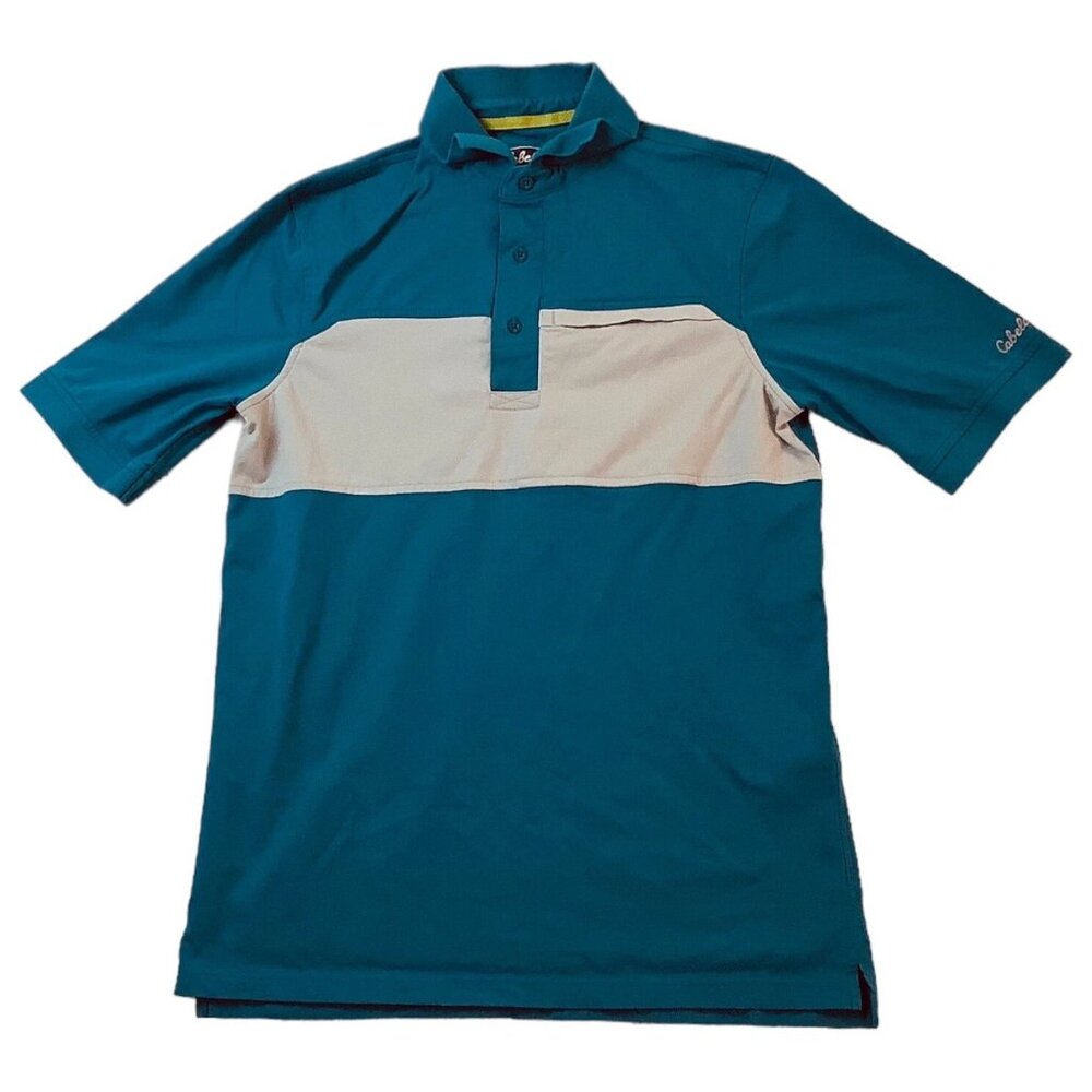 Cabela's Polo Shirt Men's Size M Front Zip Pocket Short Sleeve Outdoor